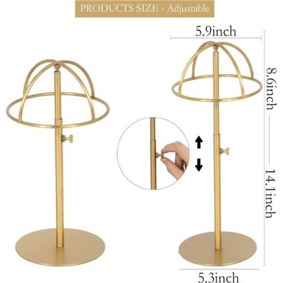 Metal Hat Display Stand 2 Pack Adjustable Cap Rack Holder for Home Boutique Stor - Picture 3 of 7